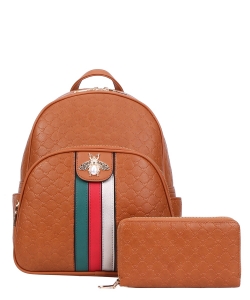 Queen Bee Stripe 2in1 Backpack Wallet Set CR-8650W BROWN